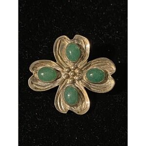 Vintage Sterling Dogwood Flower Pin Set W/ Jade